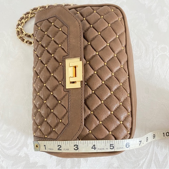 Treesje brown Quilted Gold Studded flap chain strap Crossbody Bag - Picture 8 of 14